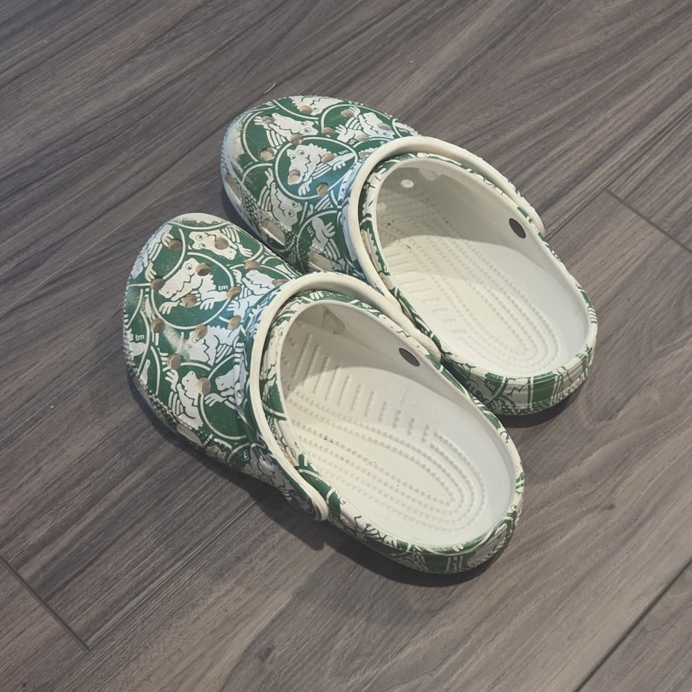 Kids Green and White Crocs